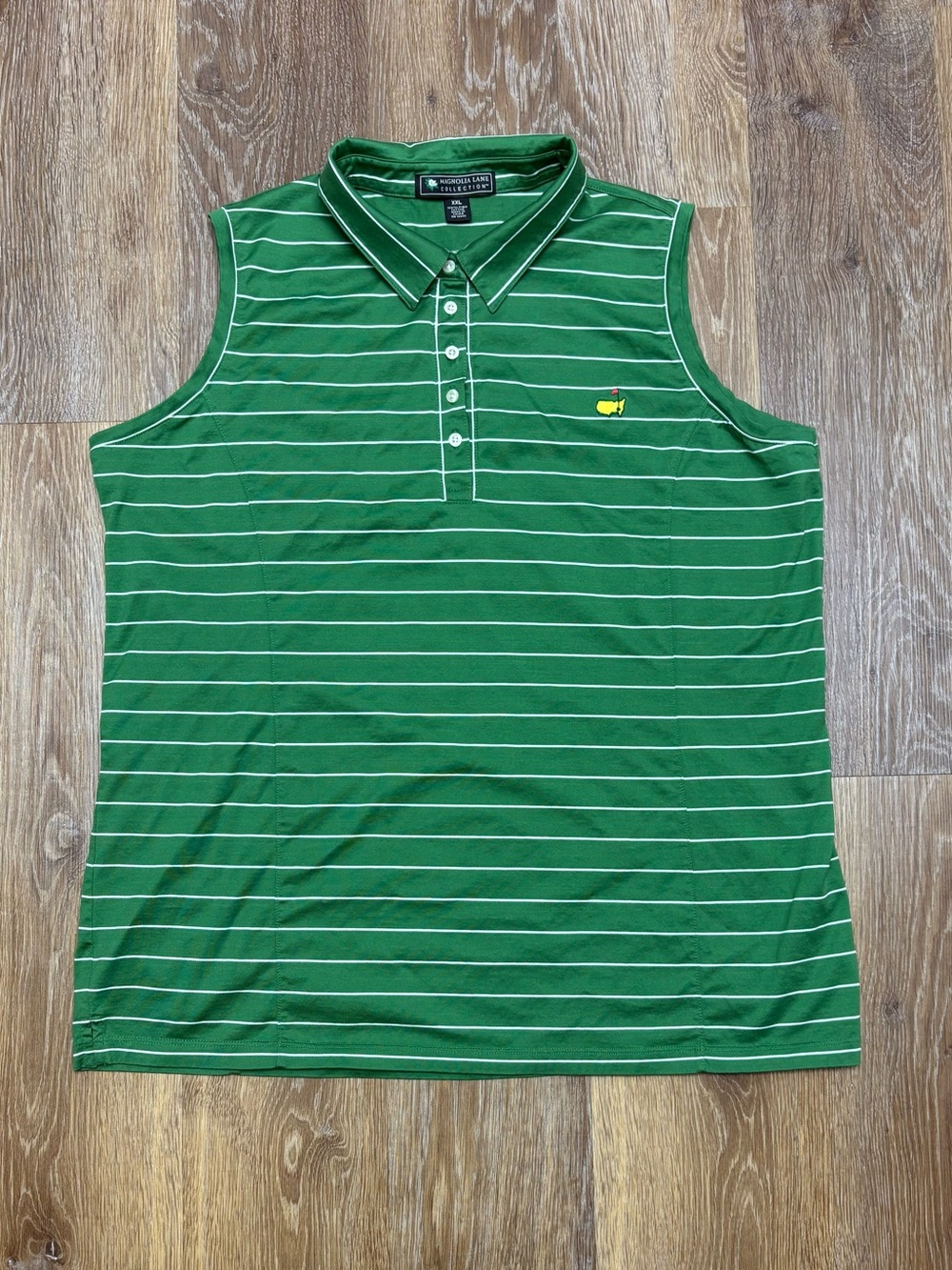 Magnolia Lane Green and White Striped Sleeveless Polo